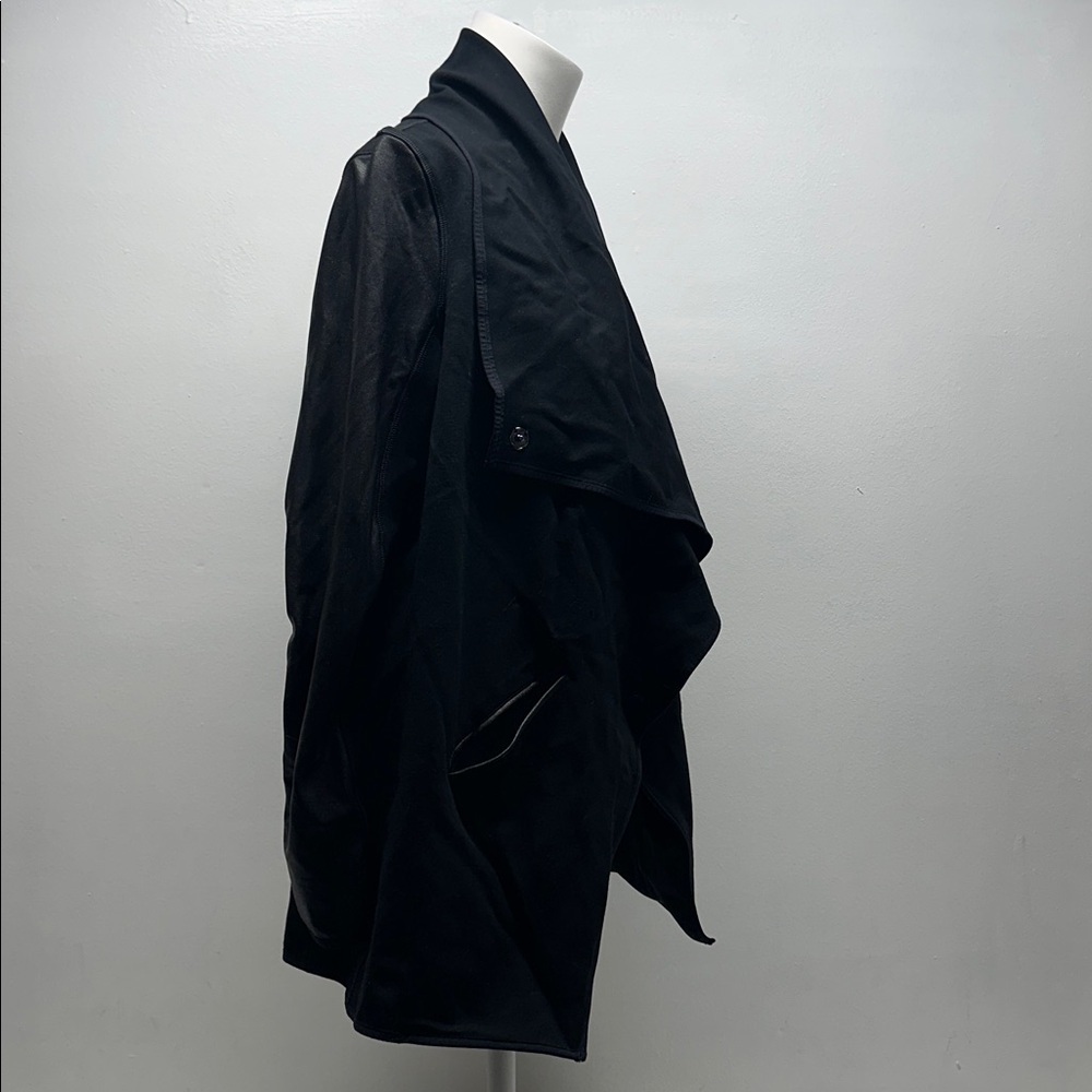 Spanx Convertible Jacket Drape Front Ponte Faux Leather Pockets Black Size Small - Picture 3 of 12